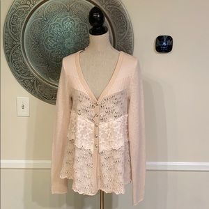 Free People Lace Button Cardigan in Cream